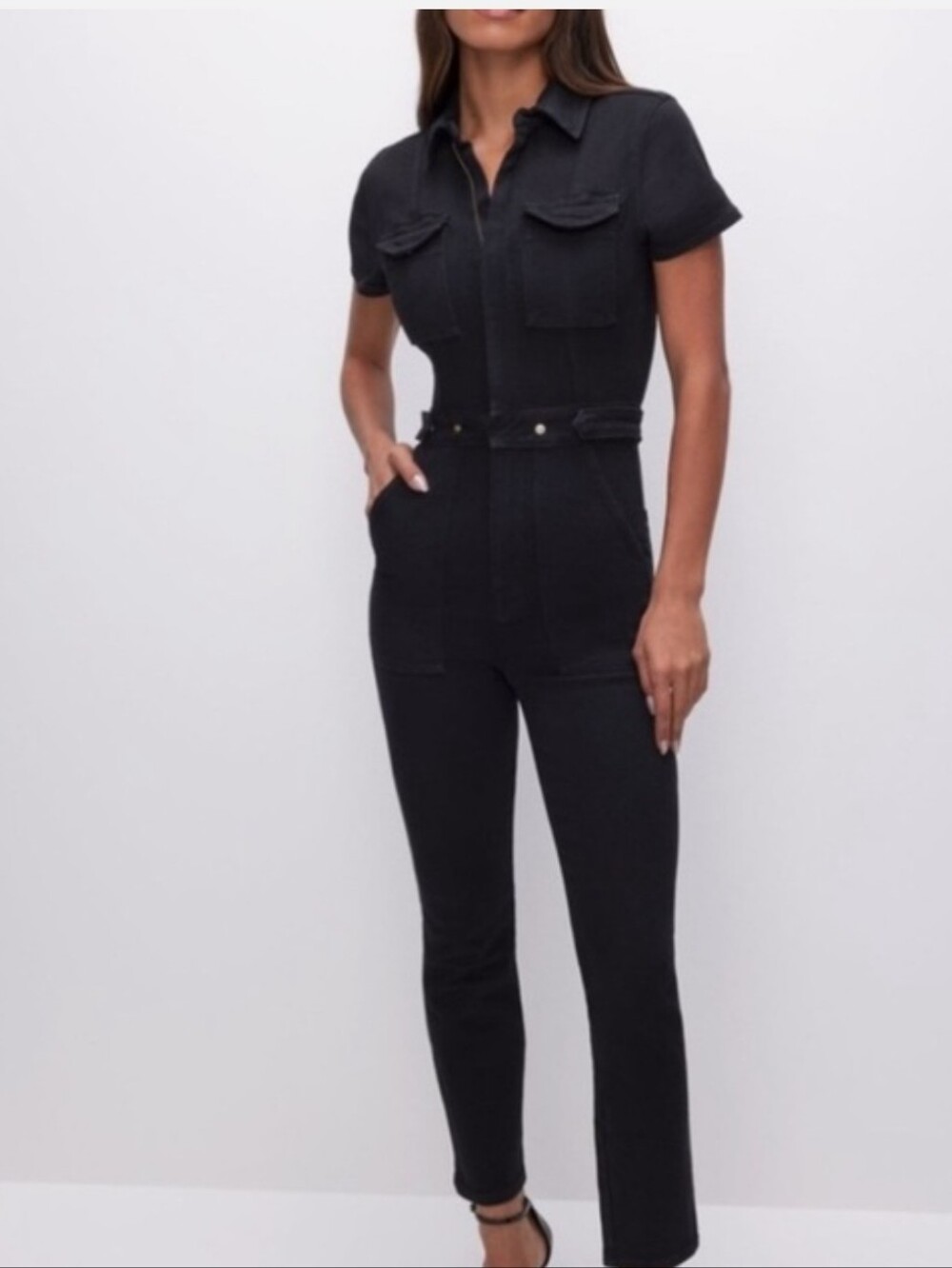 NWT Good American Fit For Success Denim Jumpsuit in Black Small